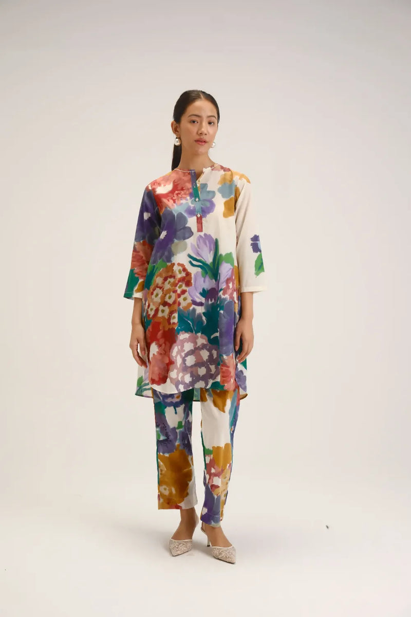 Farah White Short Kurta Set cotton light kurta set by YAM in white for women in Singapore