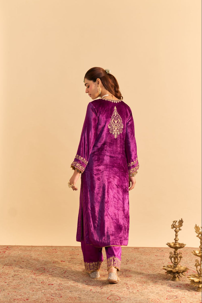 Fareeha - Deep Purple Kurta with Salwar and Dupatta silk by SHEETAL BATRA in purple color for women in Singapore
