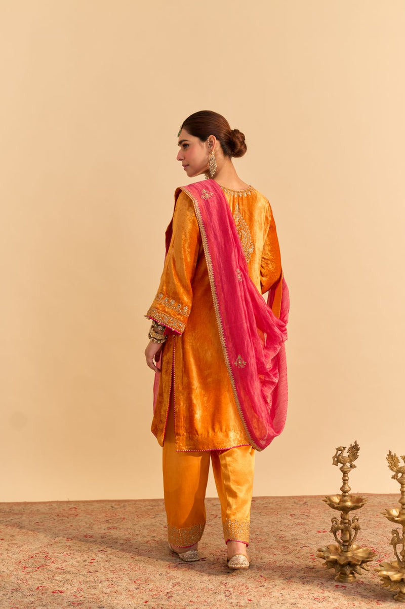 Fareeha - Orange Kurta with Salwar and Dupatta by SHEETAL BATRA for women in Singapore
