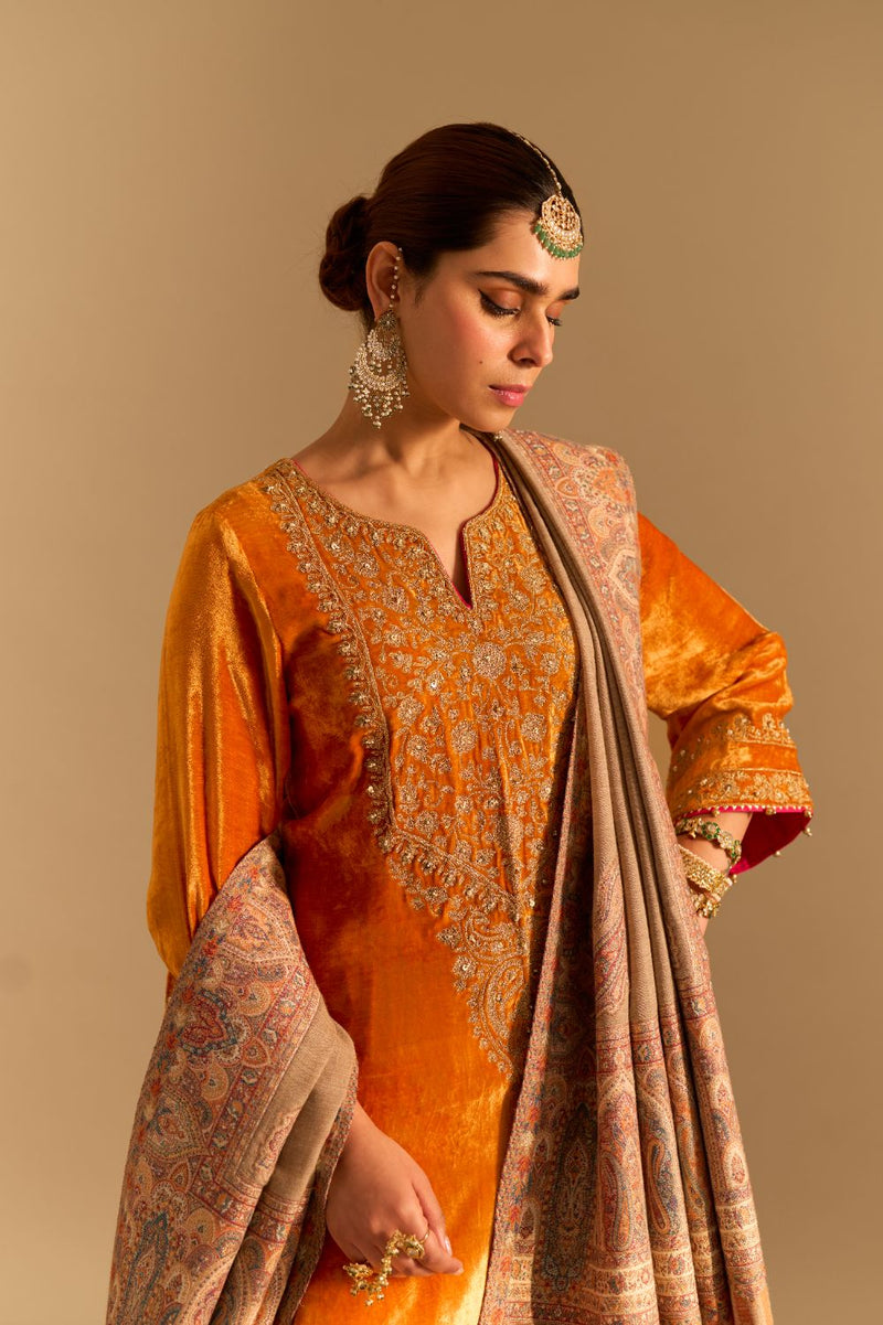 Fareeha - Orange Kurta with Salwar and Dupatta by SHEETAL BATRA for women in Singapore
