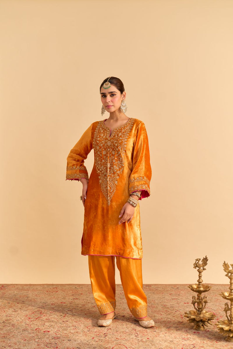 Fareeha - Orange Kurta with Salwar and Dupatta by SHEETAL BATRA for women in Singapore