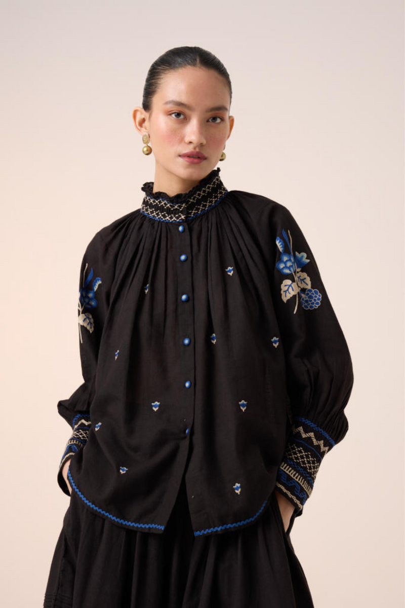 FARMER SET -BLACK (FARMER TOP+PINTUCK SKIRT ) cotton by CORD in multi for women in Singapore