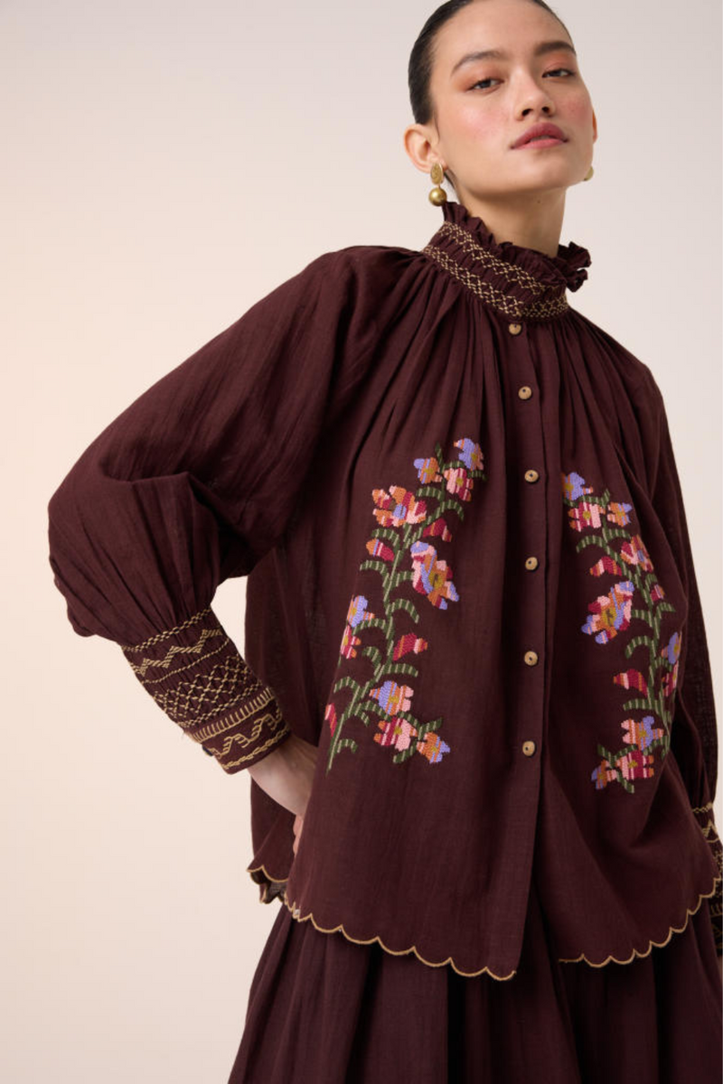 FARMER SET -MAROON (FARMER TOP +PINTUCK SKIRT) cotton by CORD in multi for women in Singapore