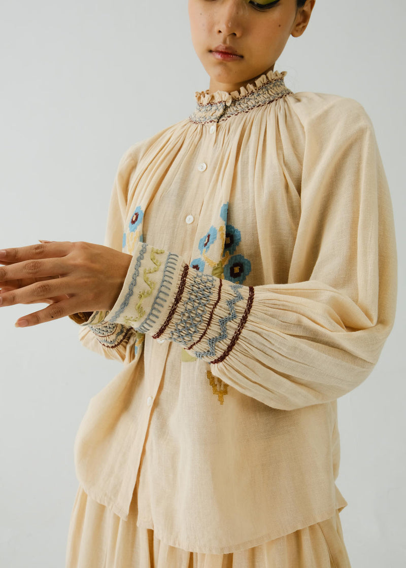 Farmer Top-Ivory Pixel Applique cotton by CORD for women in Singapore