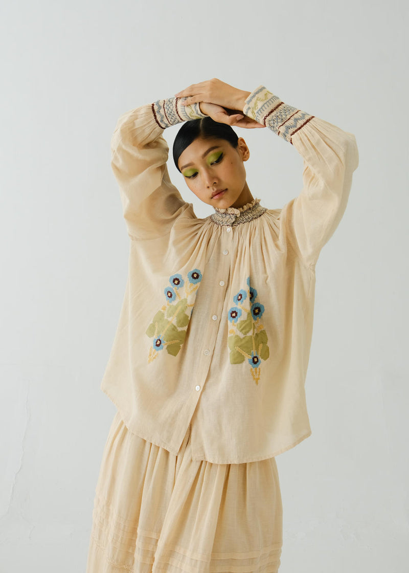 Farmer Top-Ivory Pixel Applique cotton by CORD for women in Singapore