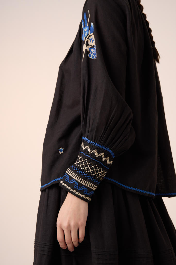 FARMER TOP -BLACK EMBROIDERY cotton by CORD in multi for women in Singapore