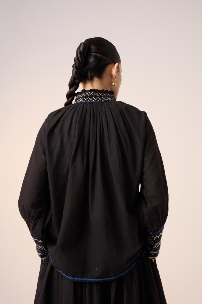 FARMER TOP -BLACK EMBROIDERY cotton by CORD in multi for women in Singapore
