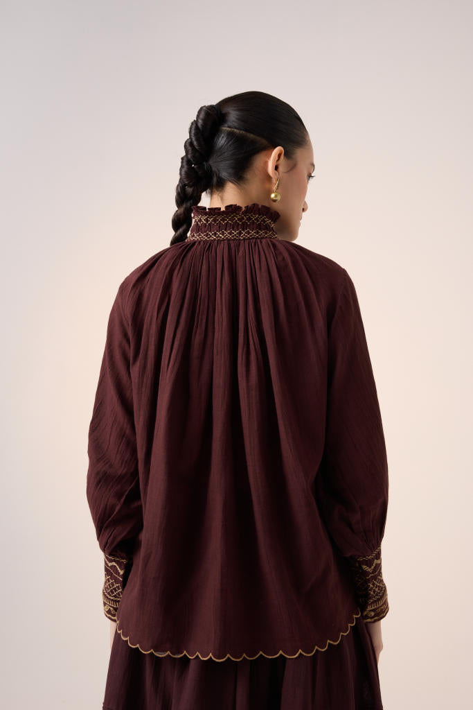 FARMER TOP -MAROON PIXEL EMBROIDERY cotton by CORD in multi for women in Singapore