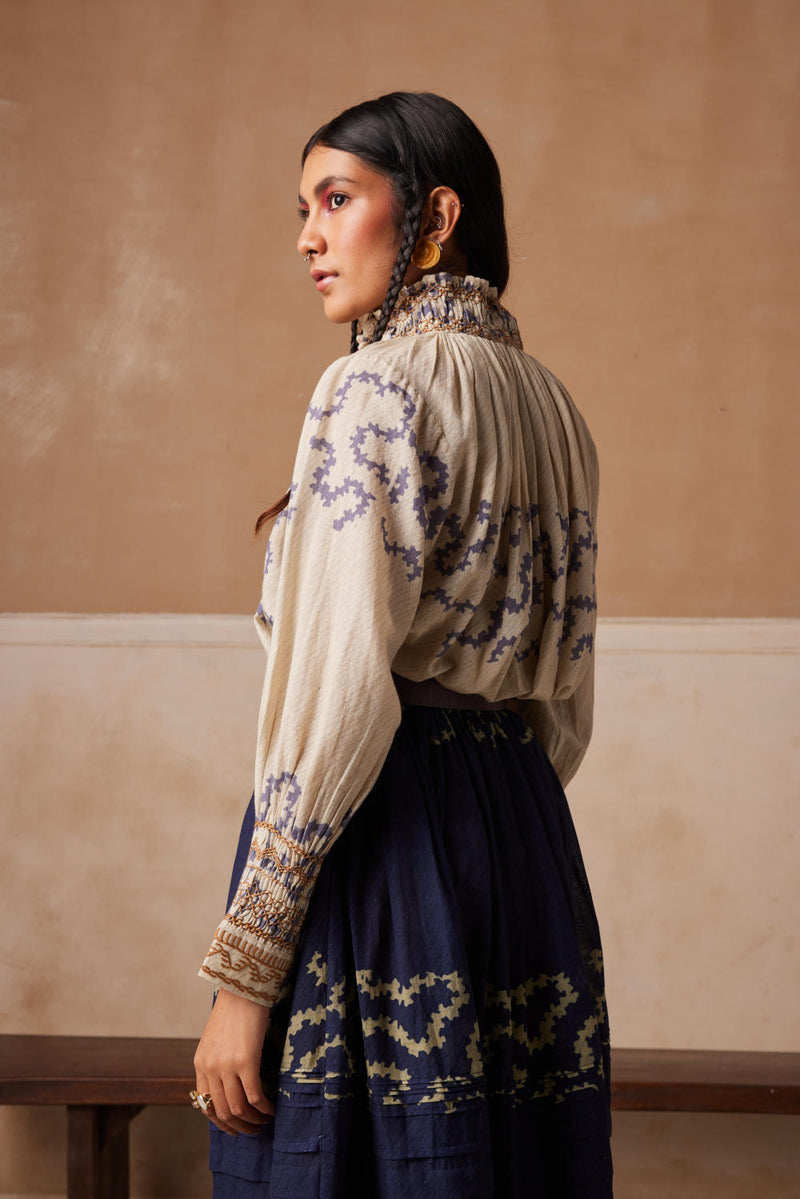 Farmer Set-Indigo-Ivory Spiral cotton by CORD for women in Singapore