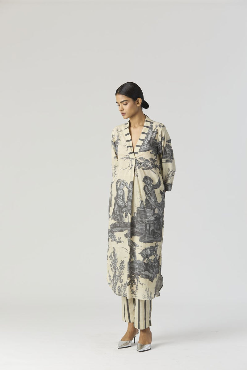 FESTA LONG KURTA SET cotton by Yam in grey color for women in Singapore