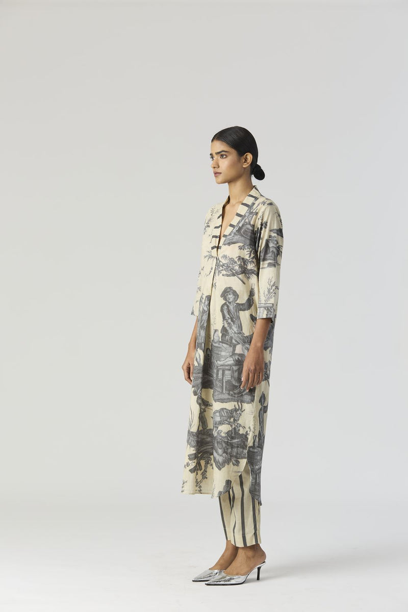 FESTA LONG KURTA SET cotton by Yam in grey color for women in Singapore