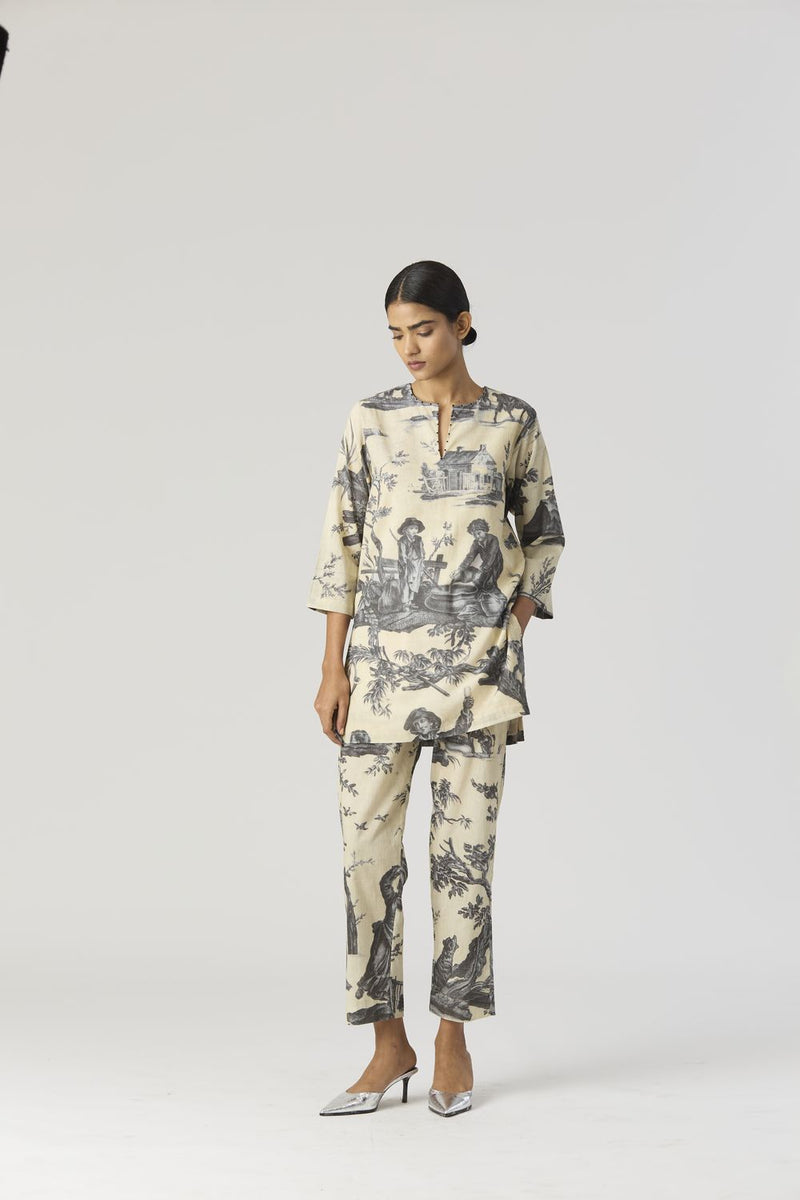 FESTA SHORT KURTA SET by Yam in grey color for women in Singapore