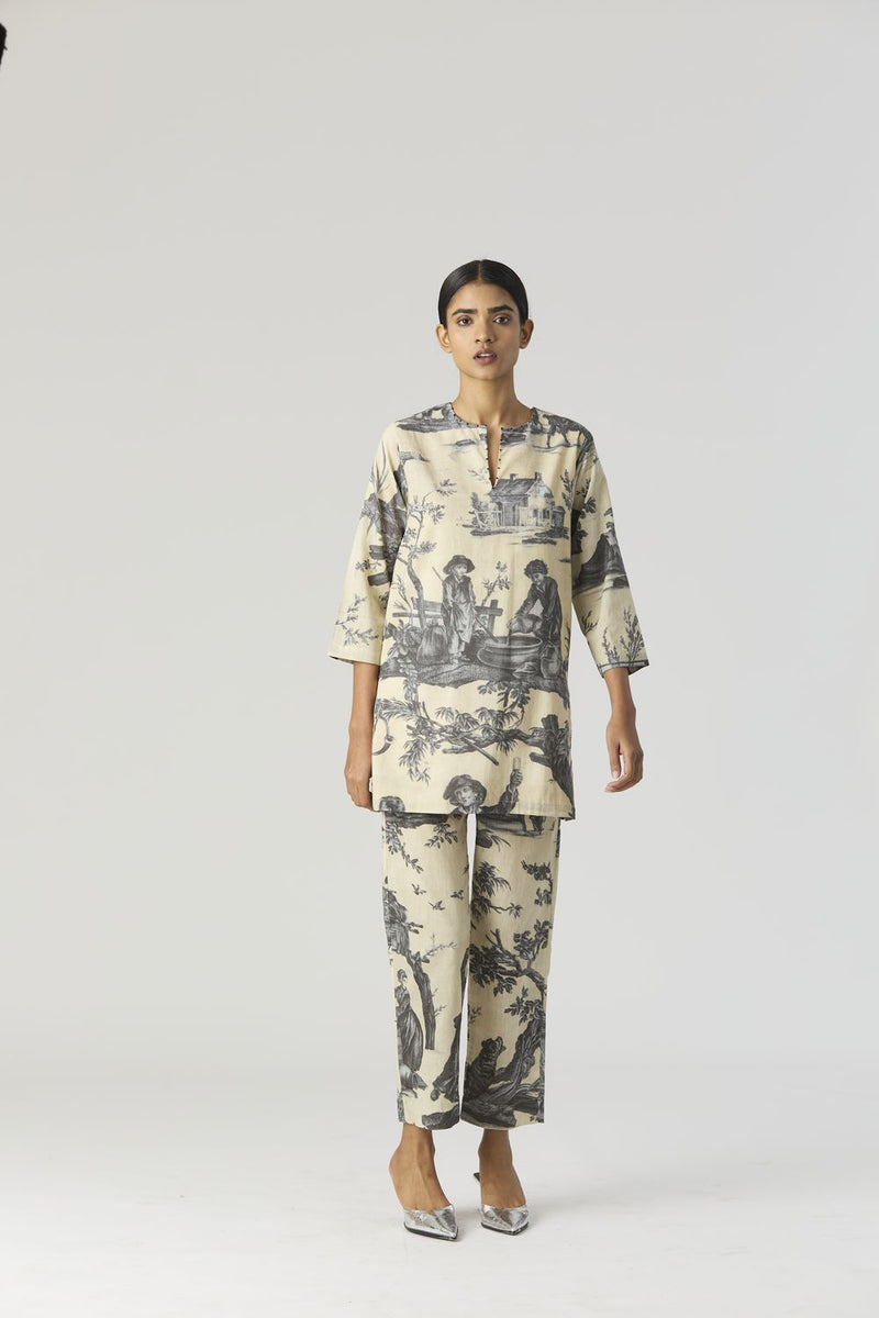 FESTA SHORT KURTA SET by Yam in grey color for women in Singapore