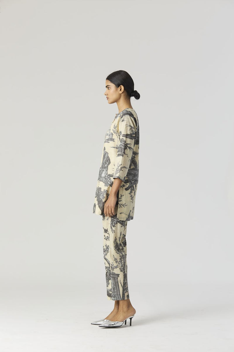 FESTA SHORT KURTA SET by Yam in grey color for women in Singapore