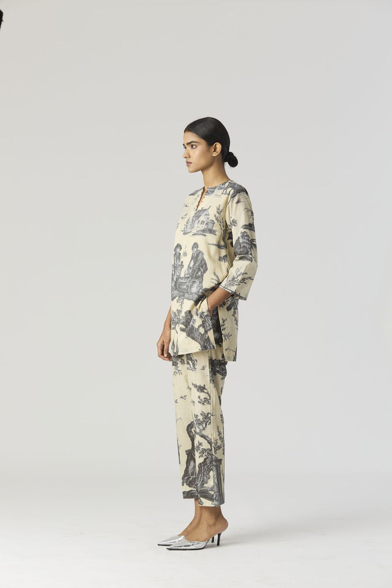 FESTA SHORT KURTA SET by Yam in grey color for women in Singapore