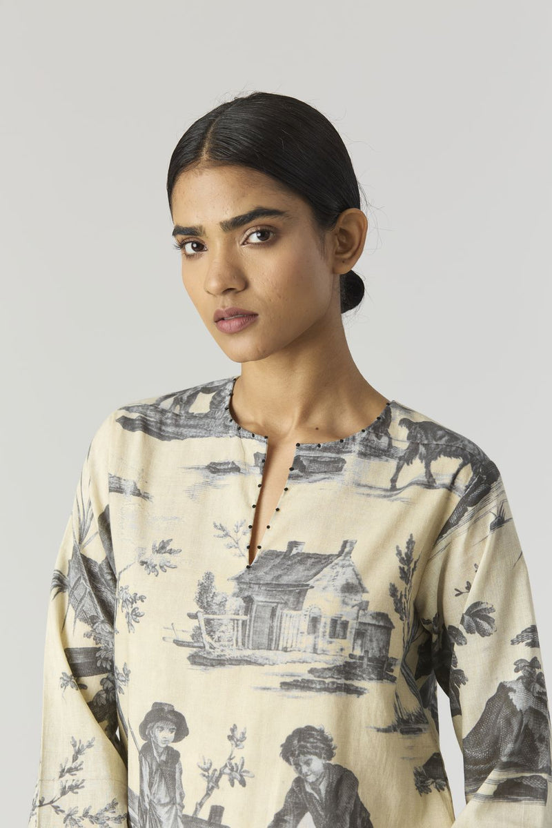 FESTA SHORT KURTA SET by Yam in grey color for women in Singapore