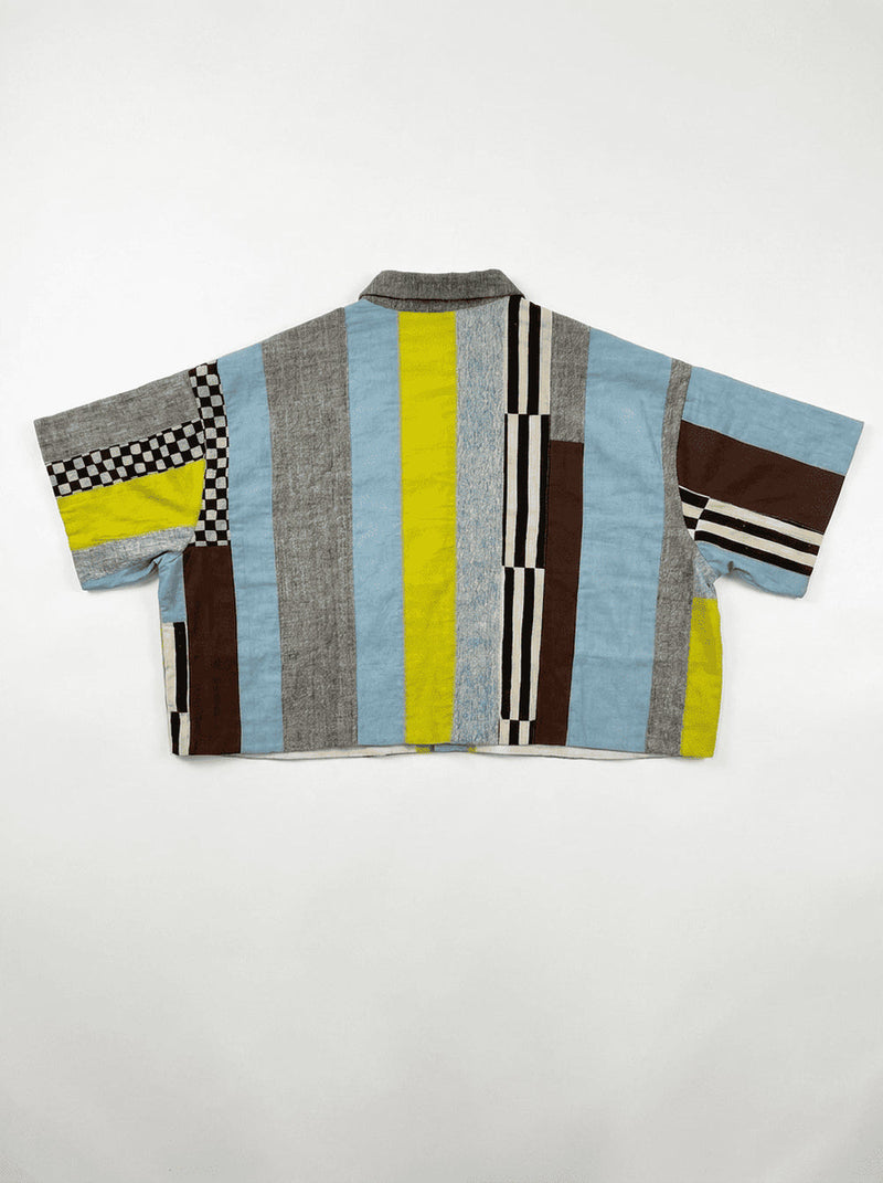 Fillmore Shirt-Light Blue Stripes 100% cotton and hand block printed cotton top/shirt by World of Crow in multi-color for women in Singapore