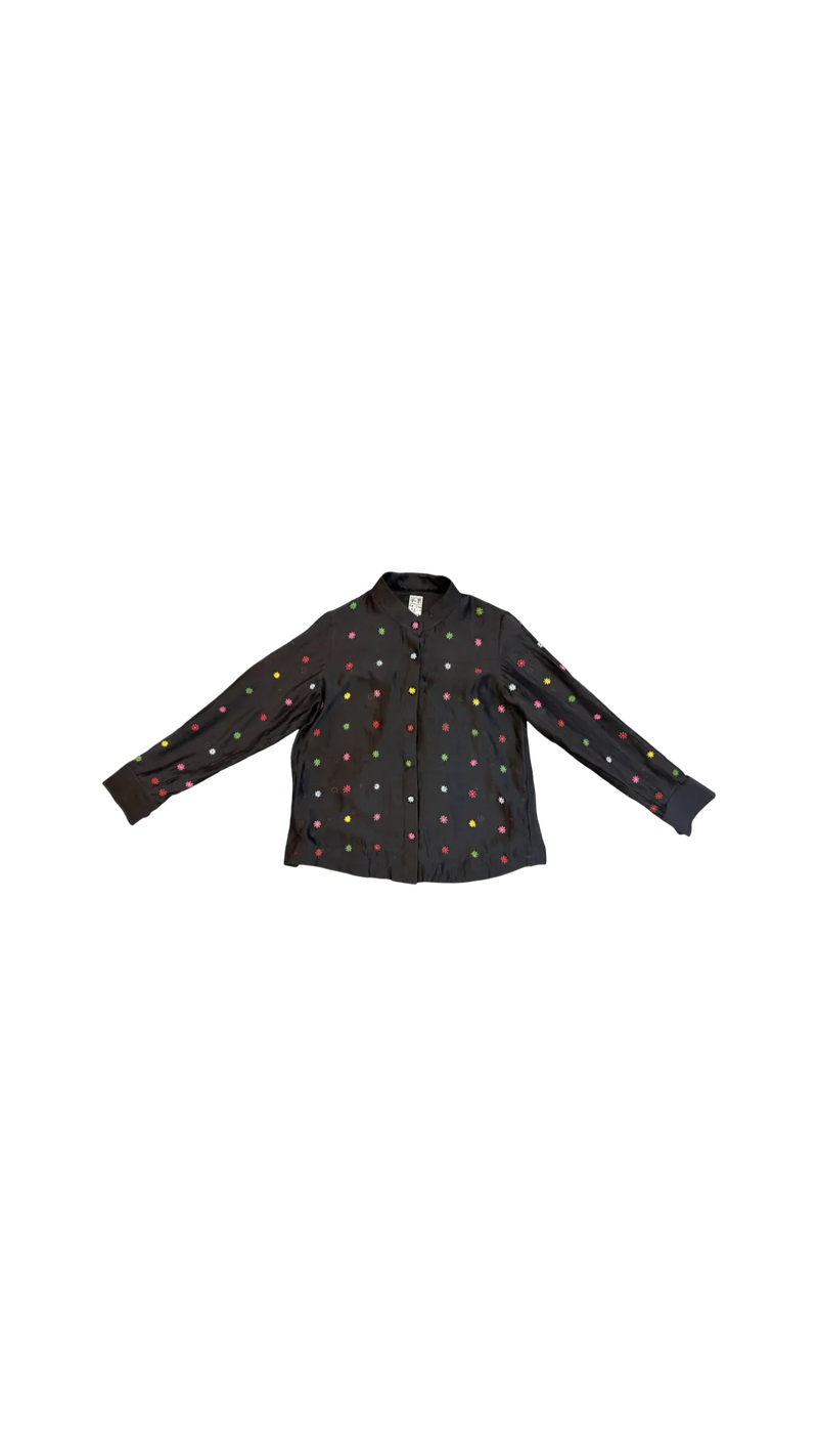 Floaty Shirt SS-Black and Multicolour chanderi top/shirt by Ka-Sha in multicolor for women in Singapore