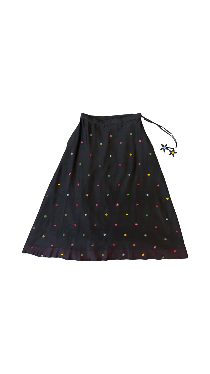 Floaty Skirt-Black and Multicolour chanderi skirt by Ka-Sha in multicolor for women in Singapore