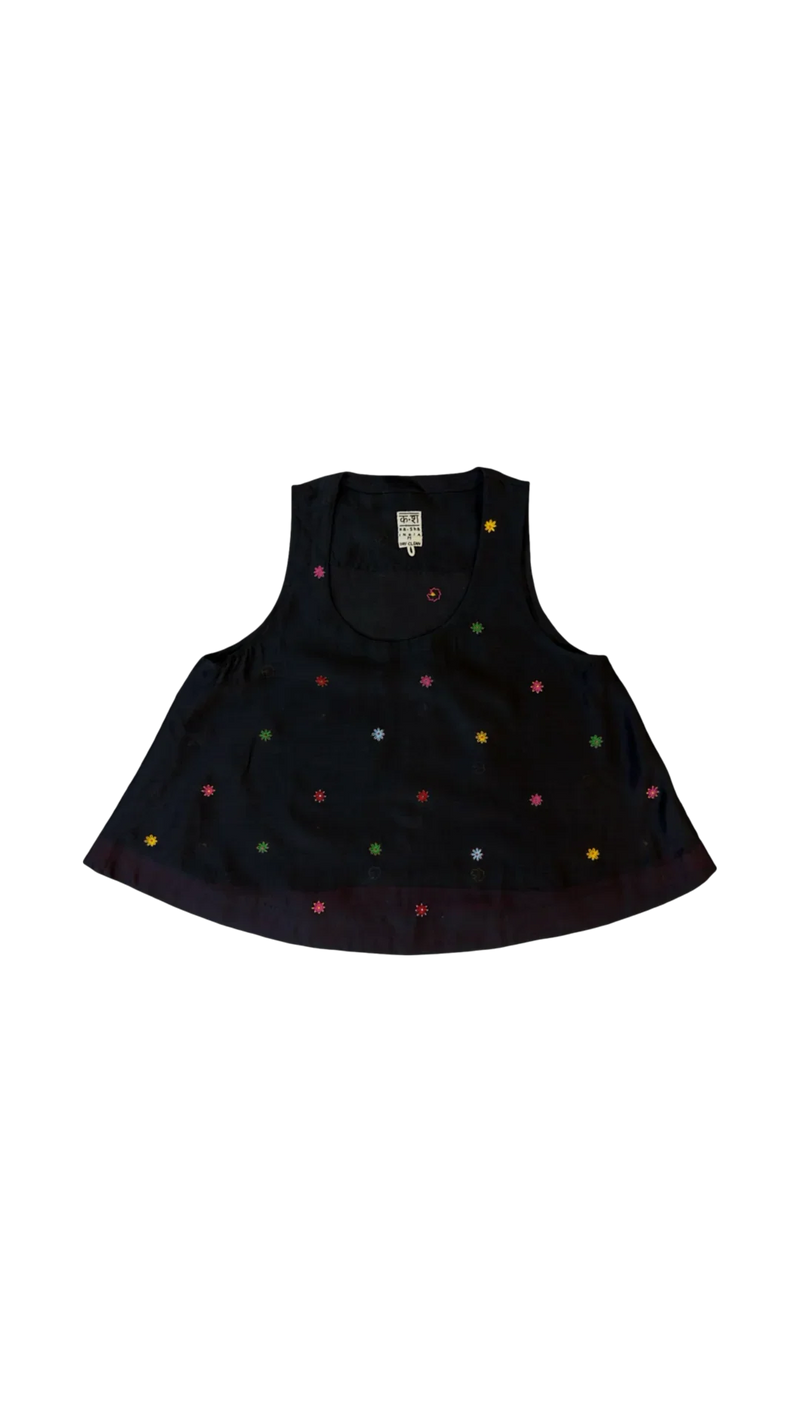 Floaty Umb Top-Black and Multicolour chanderi top/shirt by Ka-Sha in multicolor for women in Singapore