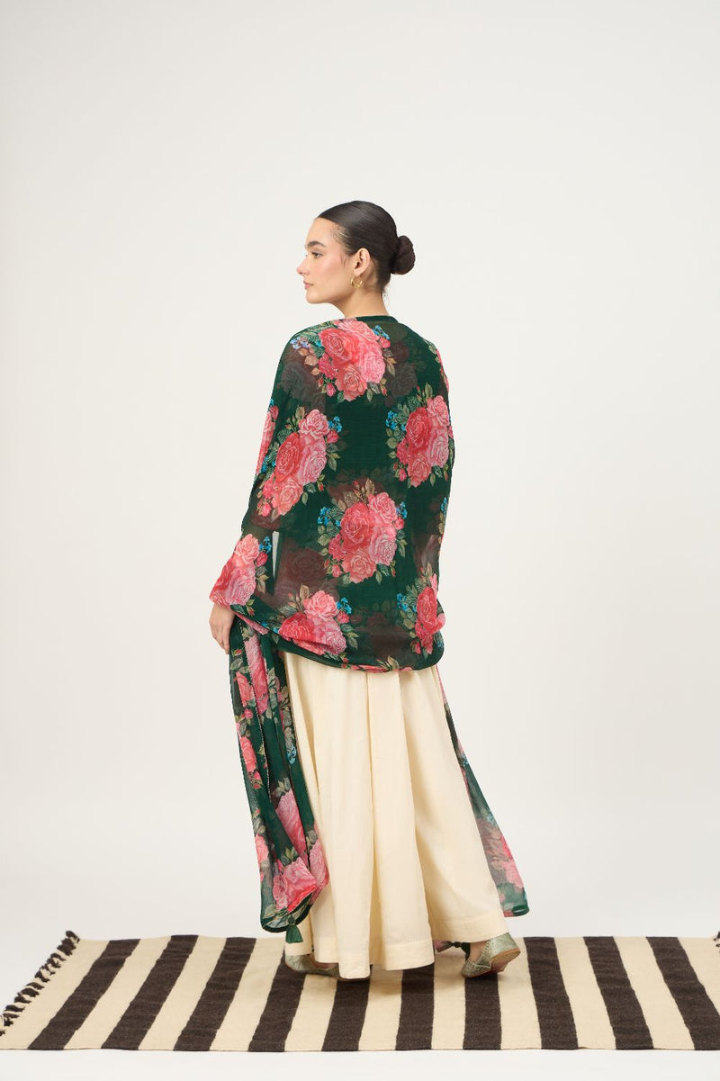 Flora Nayab Emerald Green Sharara Set With Georgette Dupatta