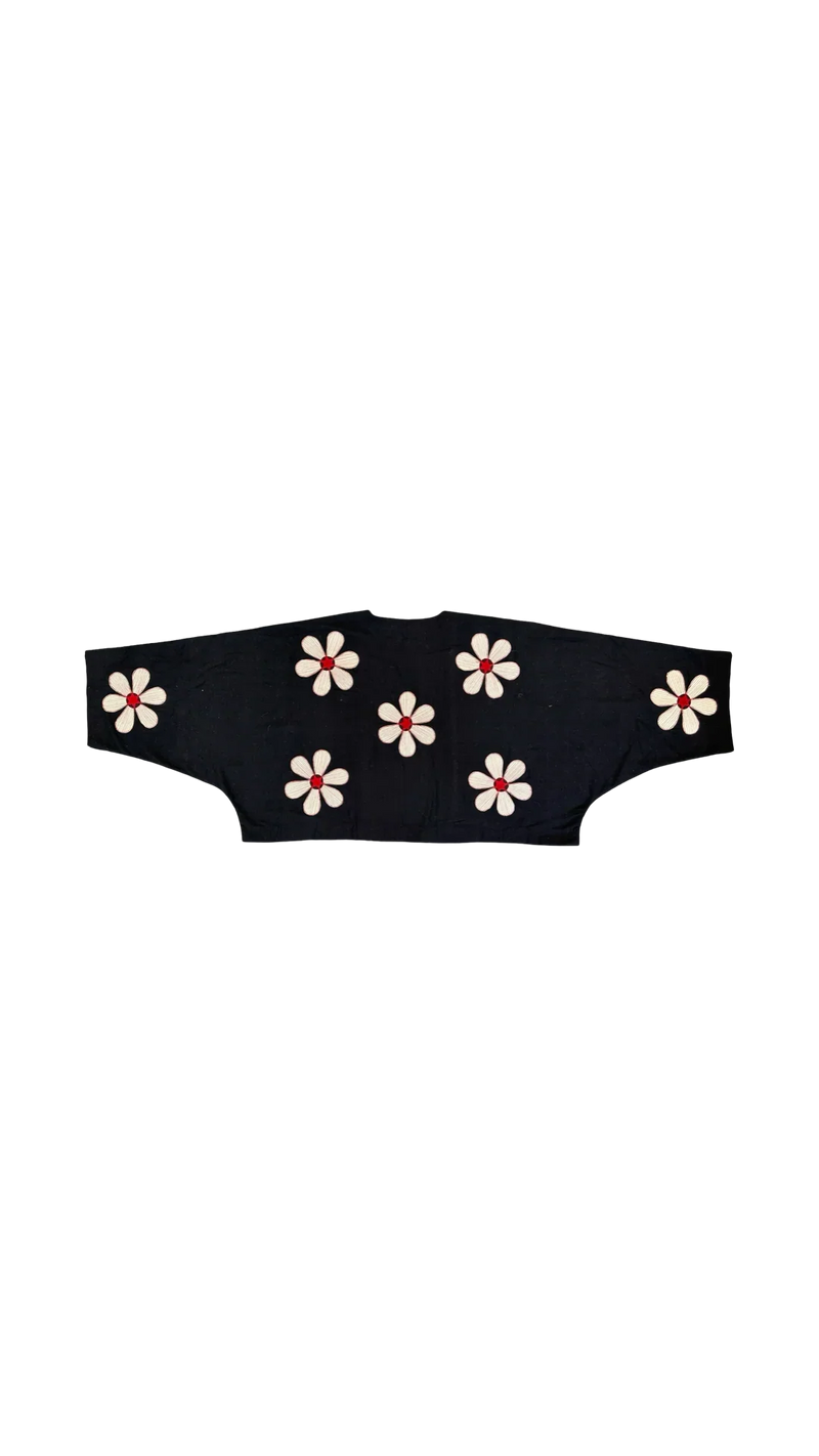 Florist Crop Moma-Black, White and Red kala cotton jacket/overlay by Ka-Sha in black for women in Singapore