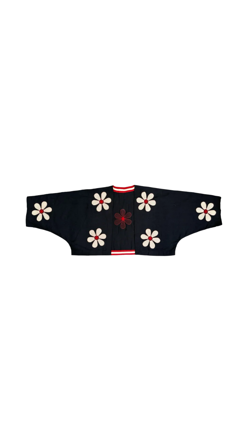 Florist Crop Moma-Black, White and Red kala cotton jacket/overlay by Ka-Sha in black for women in Singapore