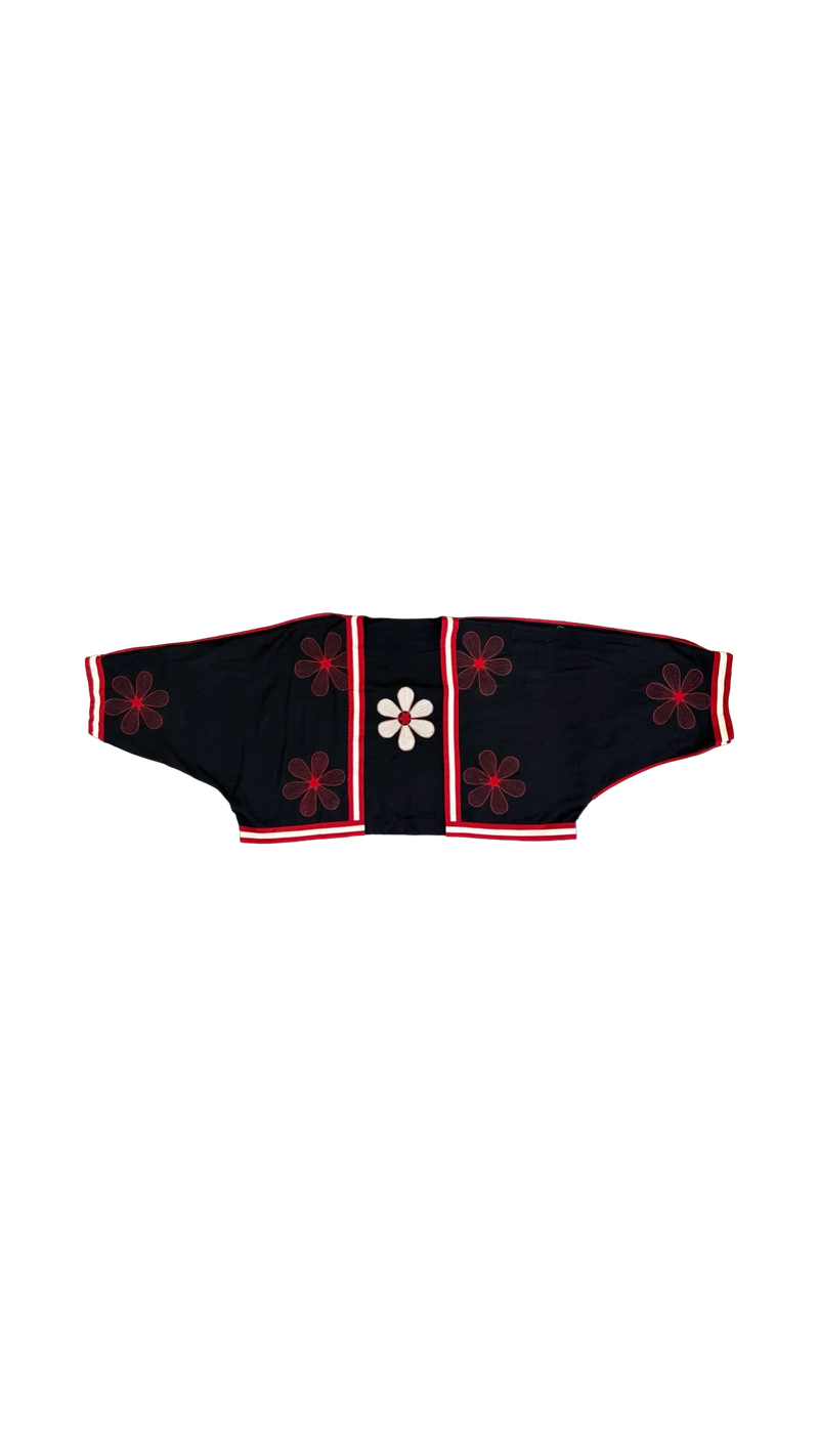 Florist Crop Moma-Black, White and Red kala cotton jacket/overlay by Ka-Sha in black for women in Singapore