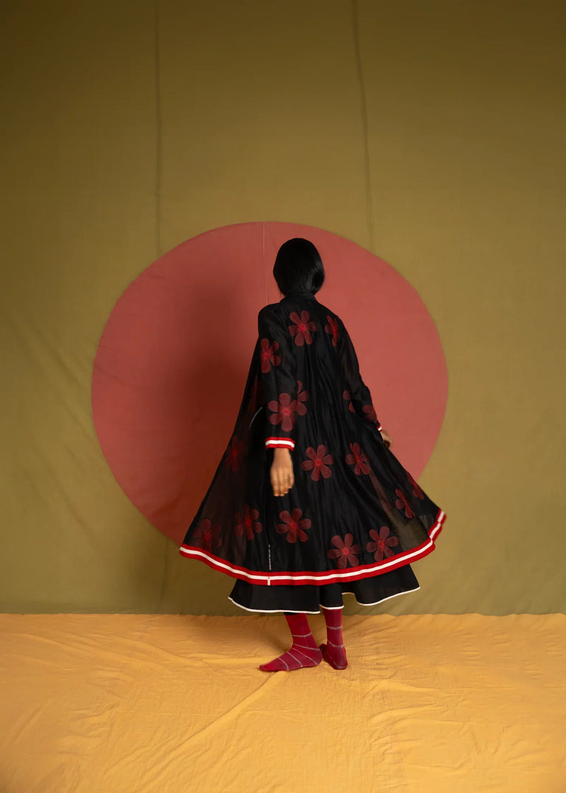 Florist Tunic-Black, White and Red chanderi tunics/kaftan by Ka-Sha in black for women in Singapore