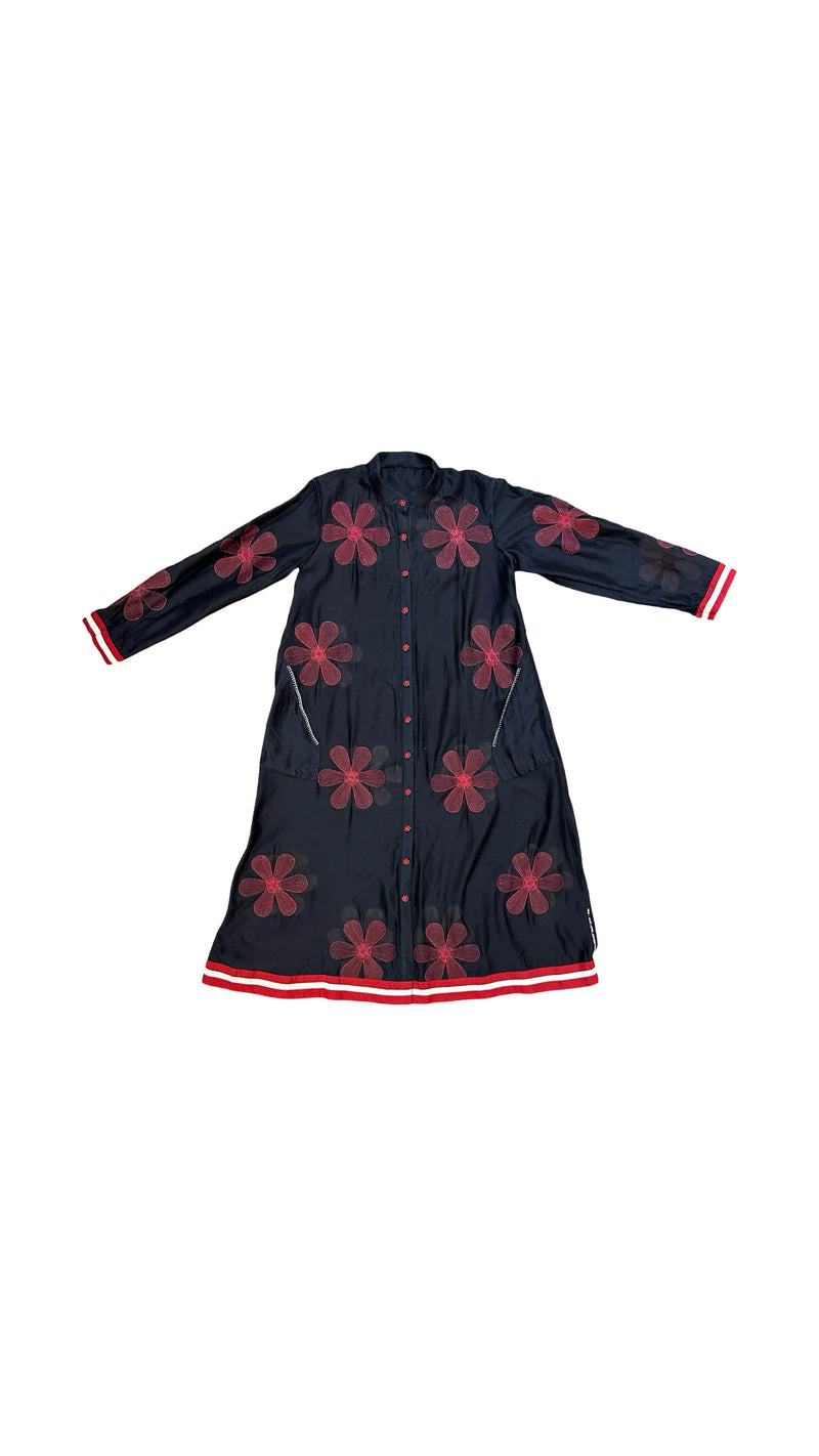 Florist Tunic-Black, White and Red chanderi tunics/kaftan by Ka-Sha in black for women in Singapore