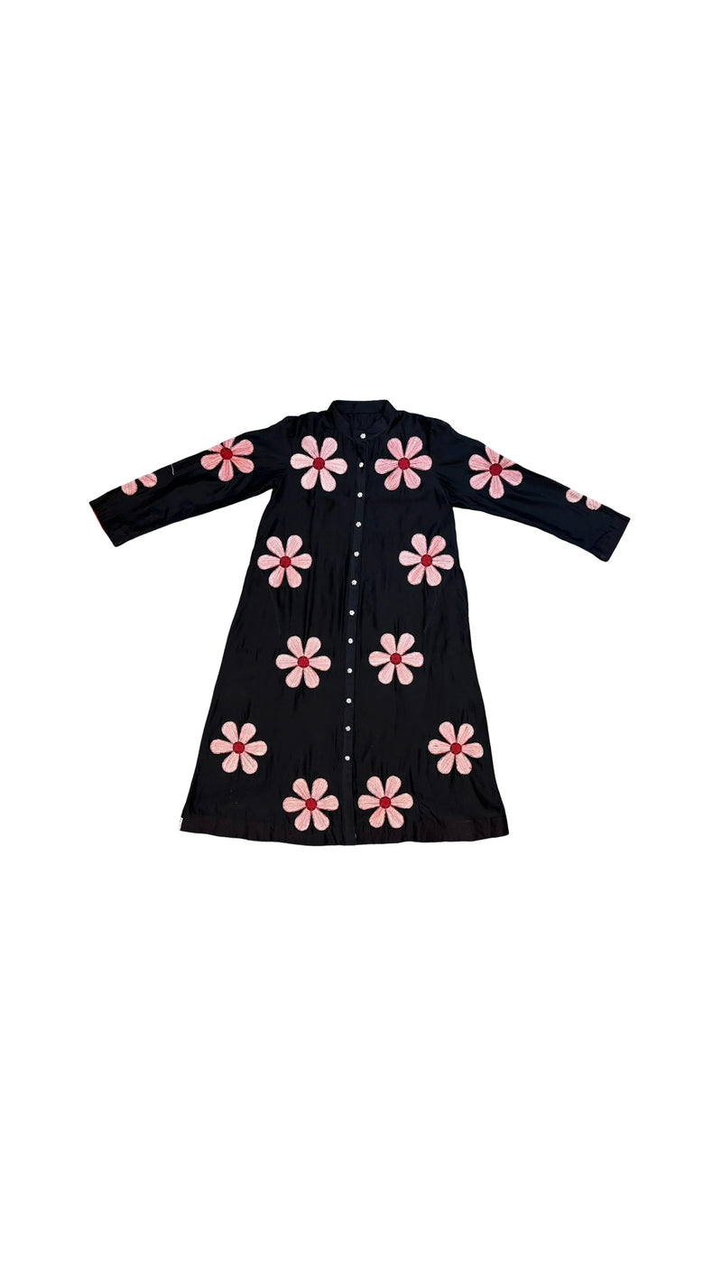Florist Tunic-Black, White and Red chanderi tunics/kaftan by Ka-Sha in black for women in Singapore