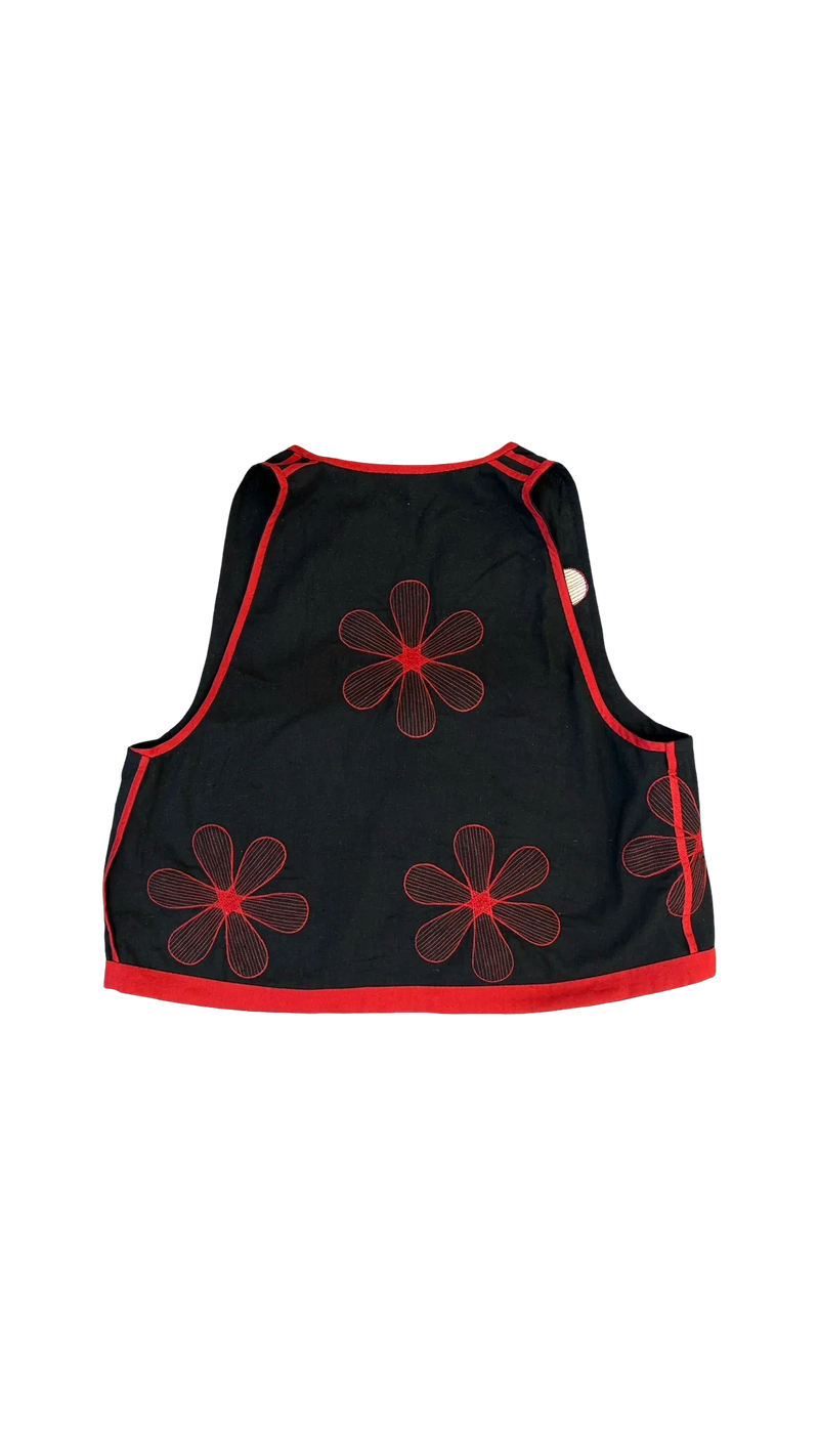 Florist Waistcoat-Black, White and Red kala cotton jacket/overlay by Ka-Sha in black for women in Singapore