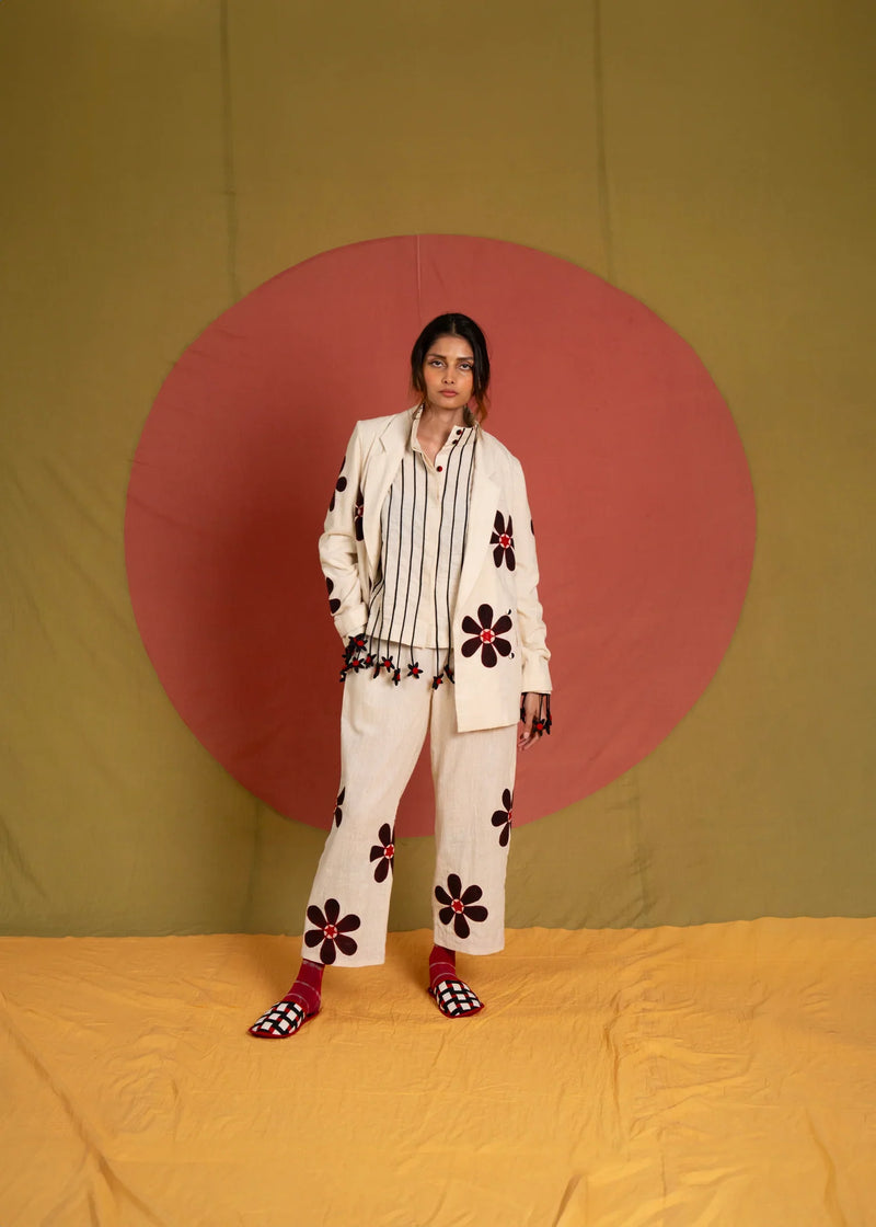 Florist Blazer-Black, White and Red kala cotton jacket/overlay by Ka-Sha in black for women in Singapore