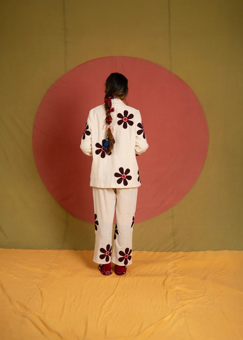 Florist Blazer-Black, White and Red kala cotton jacket/overlay by Ka-Sha in black for women in Singapore