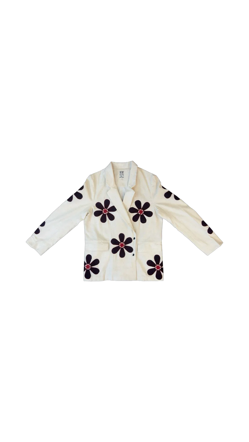 Florist Blazer-Black, White and Red kala cotton jacket/overlay by Ka-Sha in black for women in Singapore