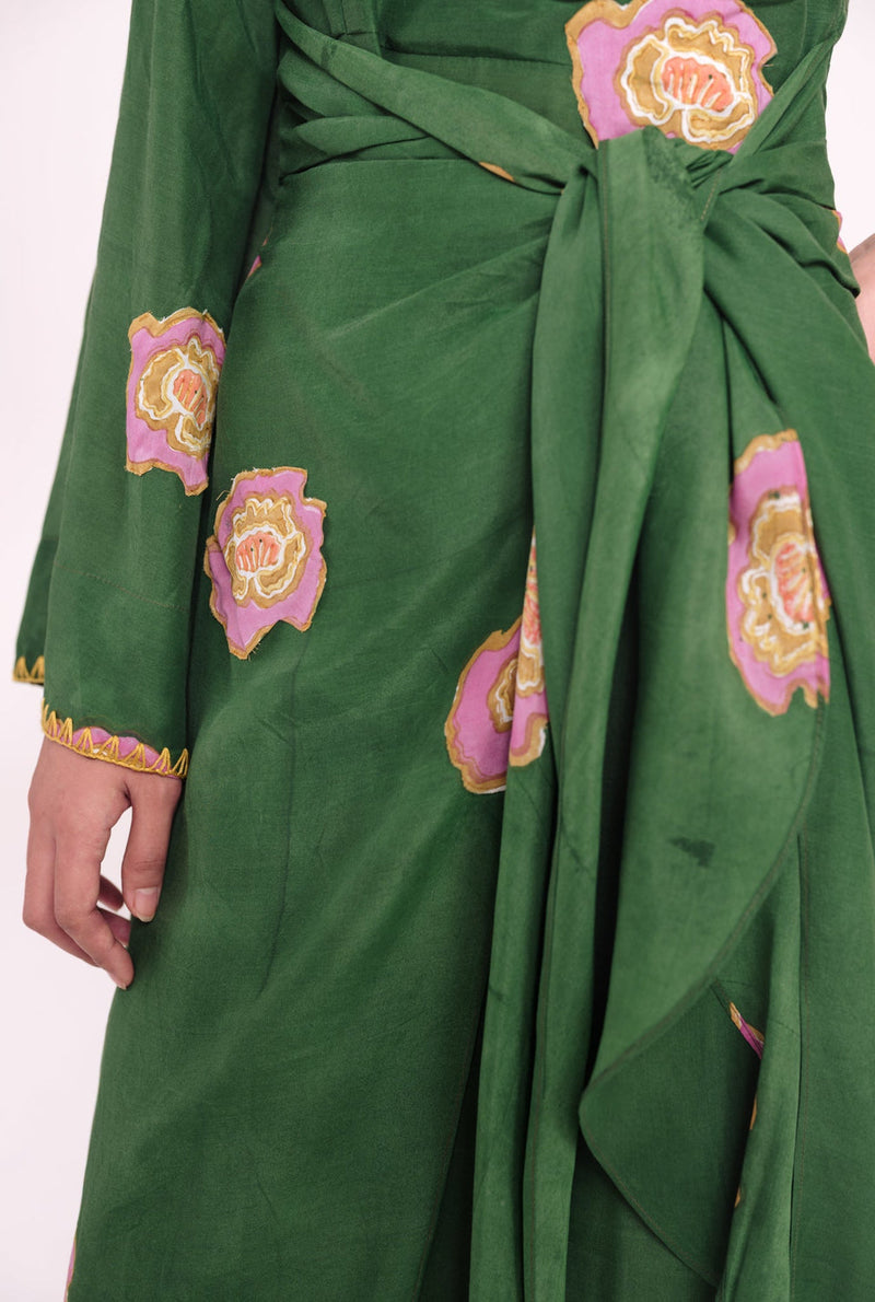 Flow One Shoulder Dress muslin silk dress by JodiLife in green for women in Singapore