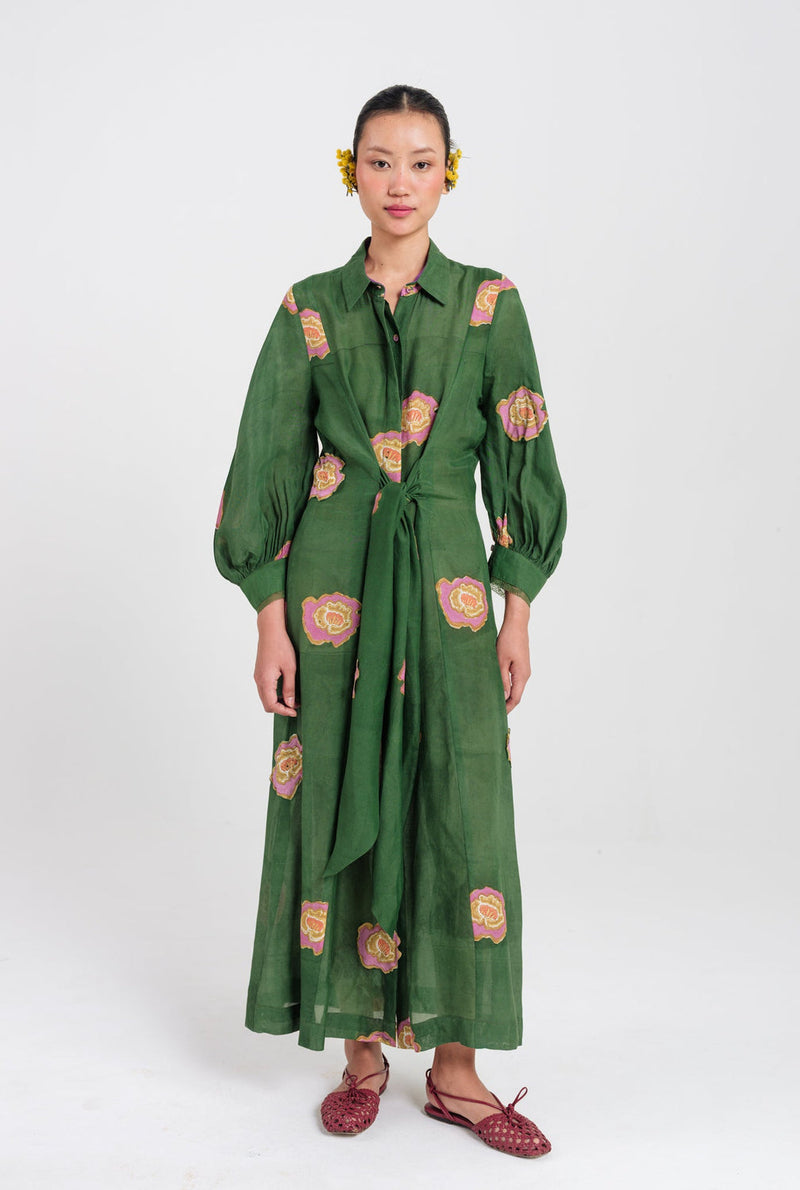 Flow Tie-Up Dress muslin silk dress by JodiLife in green for women in Singapore