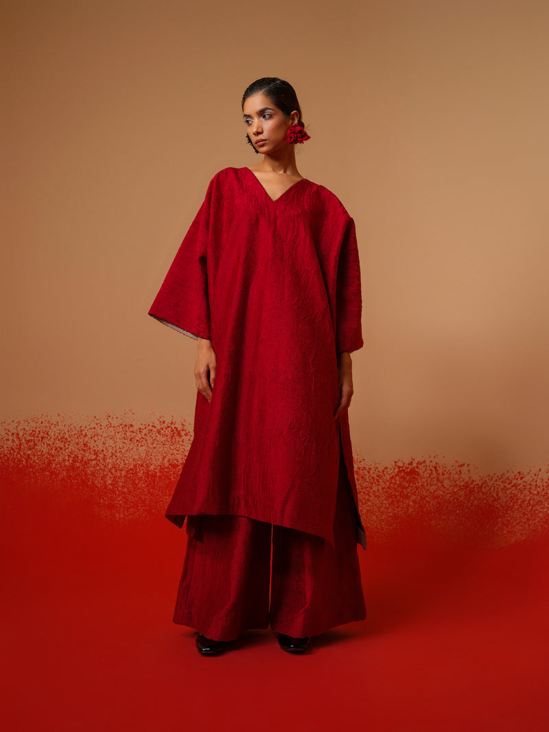 Flow Tunic-Red + Black mysore silk kaftans and tunics by Stoique in red, black for women in Singapore