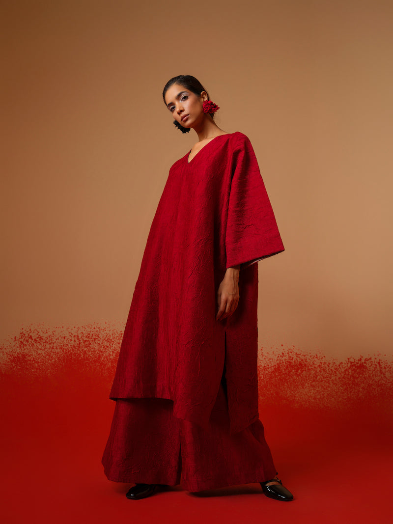 Flow Tunic-Red + Black mysore silk kaftans and tunics by Stoique in red, black for women in Singapore