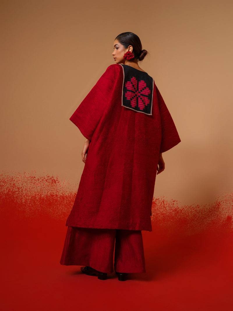 Flow Tunic-Red + Black mysore silk kaftans and tunics by Stoique in red, black for women in Singapore