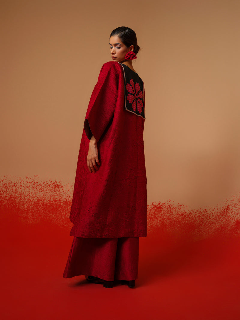 Flow Tunic-Red + Black mysore silk kaftans and tunics by Stoique in red, black for women in Singapore