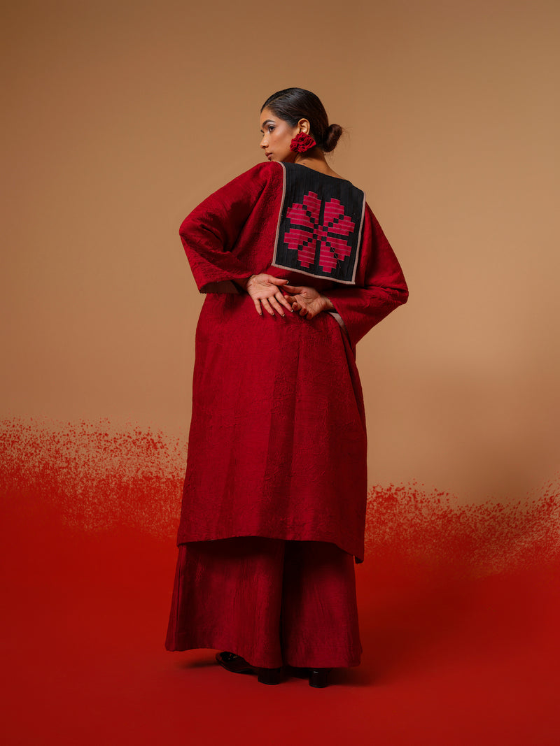 Flow Tunic-Red + Black mysore silk kaftans and tunics by Stoique in red, black for women in Singapore