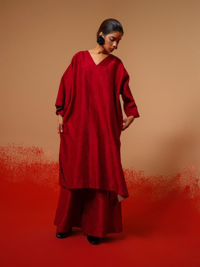 Flow Tunic-Red + Black mysore silk kaftans and tunics by Stoique in red, black for women in Singapore