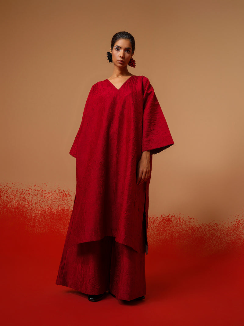 Flow Tunic-Red + Black mysore silk kaftans and tunics by Stoique in red, black for women in Singapore