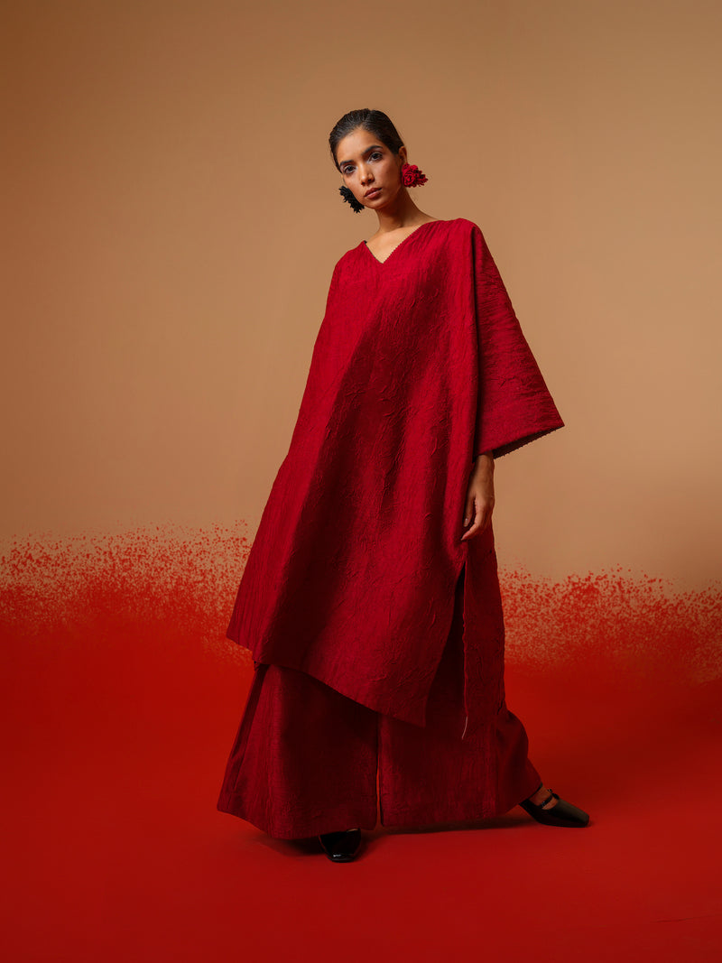 Flow Tunic-Red + Black mysore silk kaftans and tunics by Stoique in red, black for women in Singapore