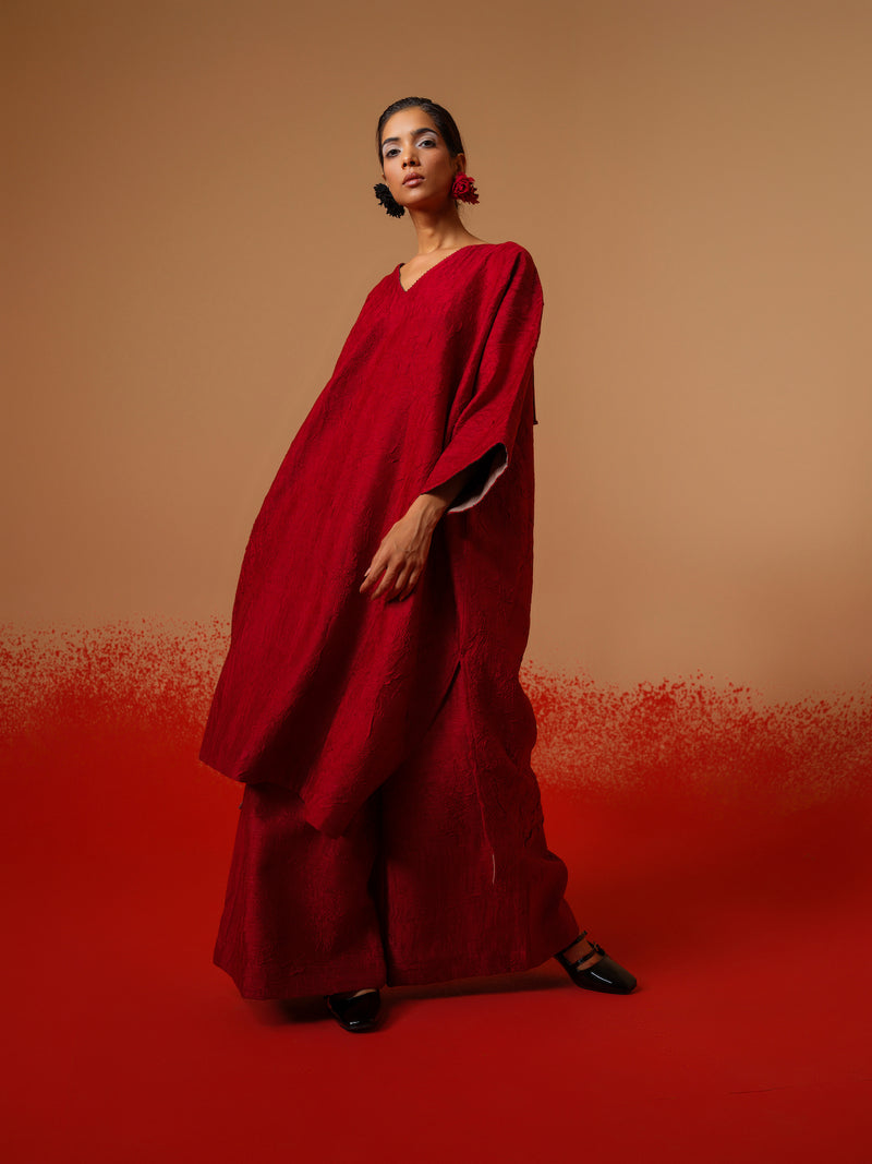 Flow Tunic-Red + Black mysore silk kaftans and tunics by Stoique in red, black for women in Singapore