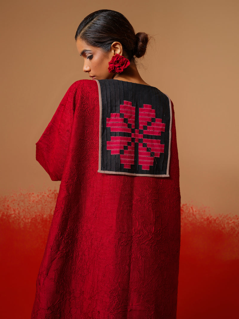 Flow Tunic-Red + Black mysore silk kaftans and tunics by Stoique in red, black for women in Singapore