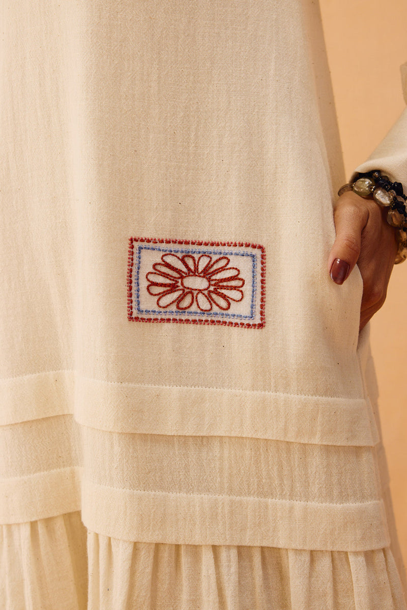 Flower Frame Handspun Handwoven Organic Cotton Dress organic cotton dress by SUI in off-white for women in Singapore