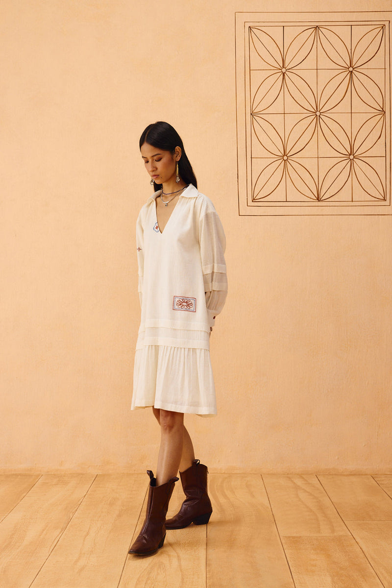 Flower Frame Handspun Handwoven Organic Cotton Dress organic cotton dress by SUI in off-white for women in Singapore