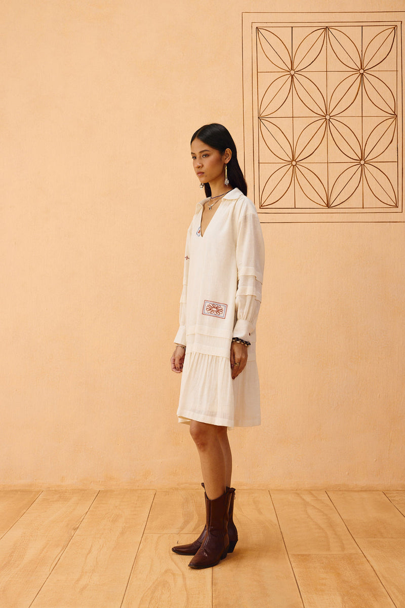 Flower Frame Handspun Handwoven Organic Cotton Dress organic cotton dress by SUI in off-white for women in Singapore